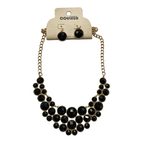 Fashion Gold Black Statement Necklace Set - Picture 2 of 15